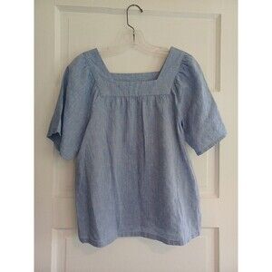 GAP blue chambray linenblend blouse XS peasant smock top beach Coastal Grandma